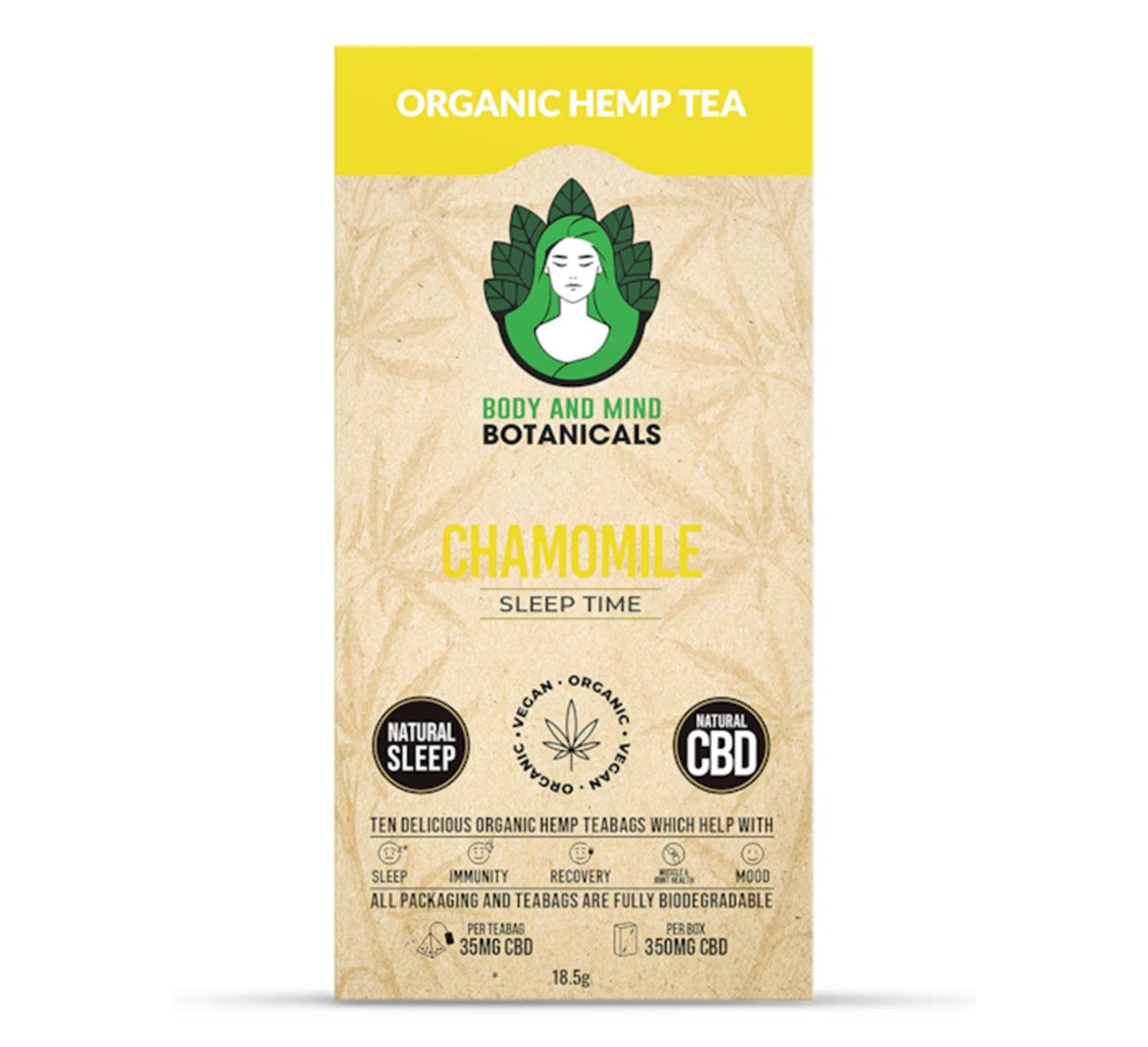 Body & Mind Botanicals Organic Hemp Chamomile Tea 10 Teabags