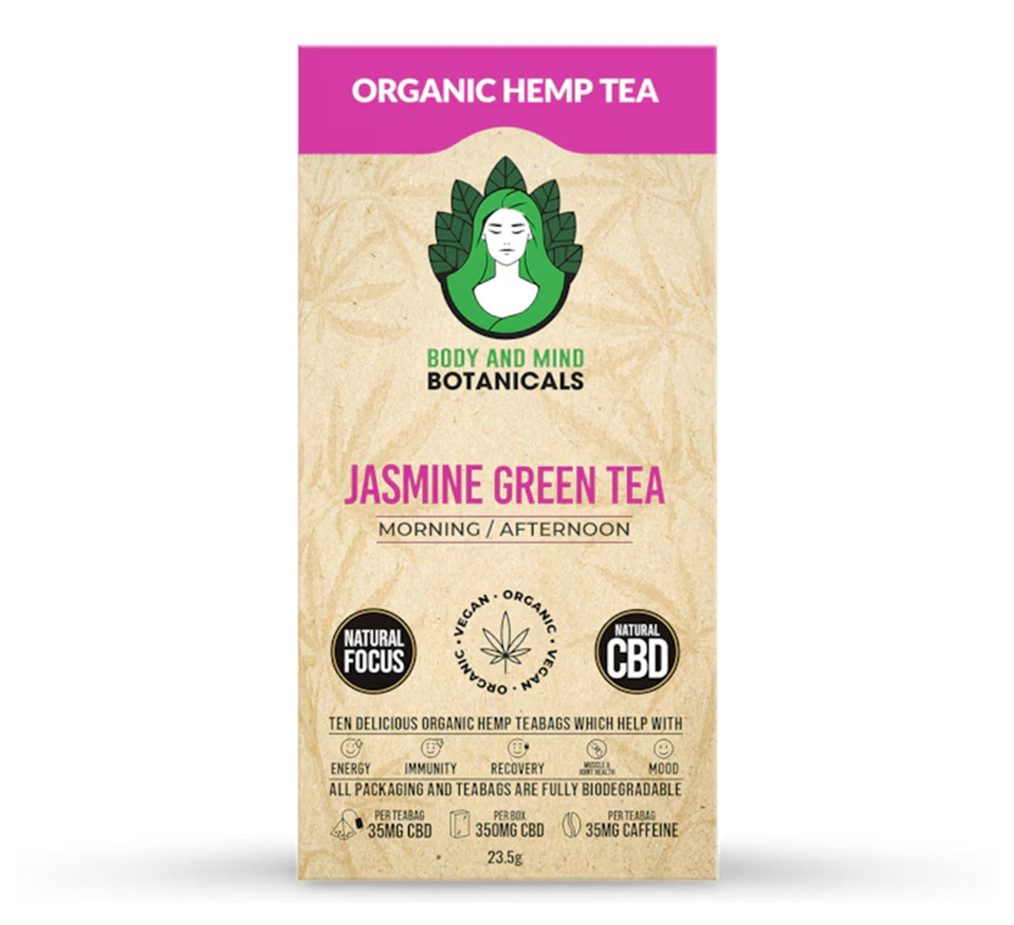Body & Mind Botanicals Organic Hemp Jasmine Tea 10 Teabags