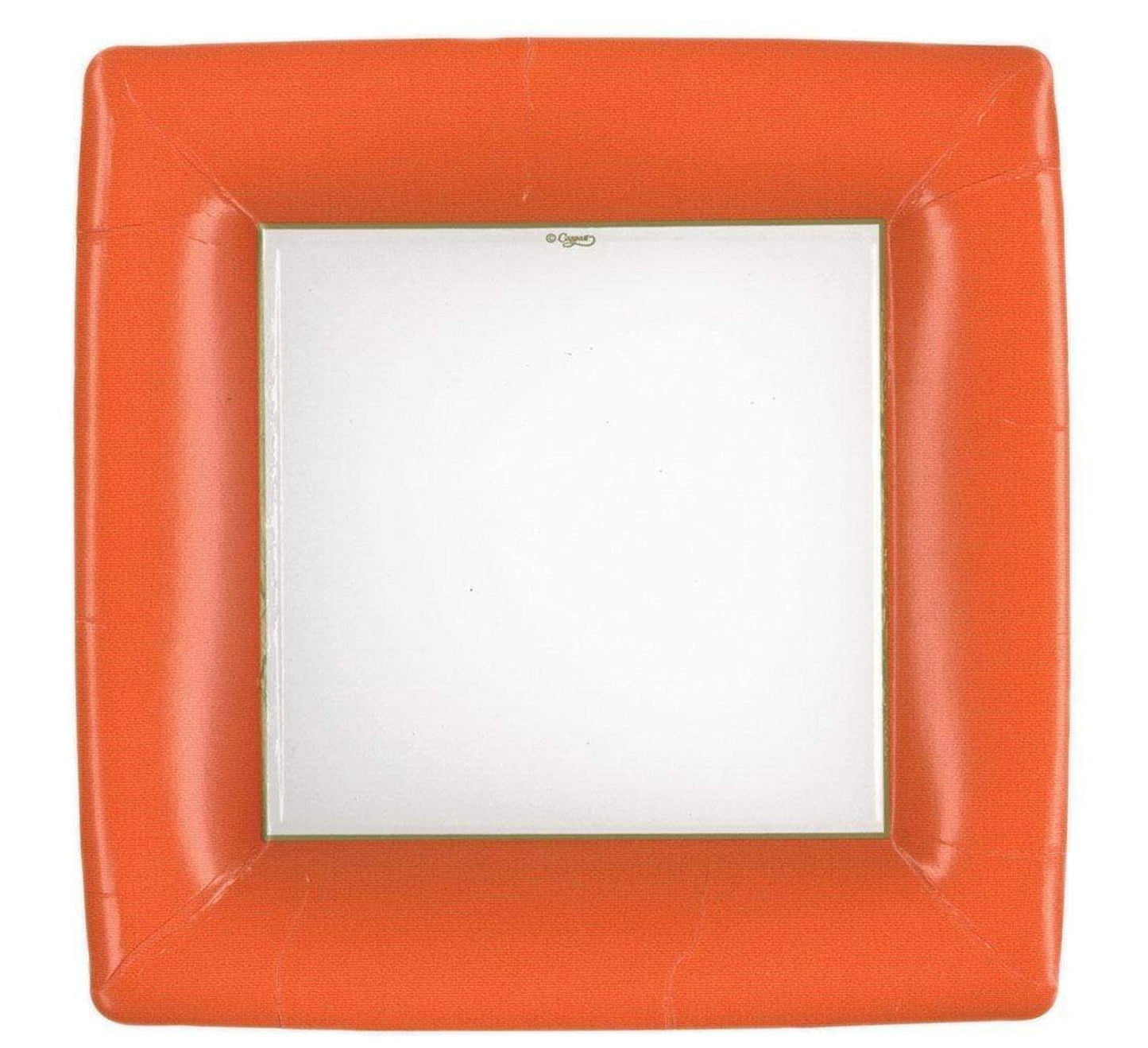 Caspari Grosgrain Border Deep Orange Square Dinner Plates Square