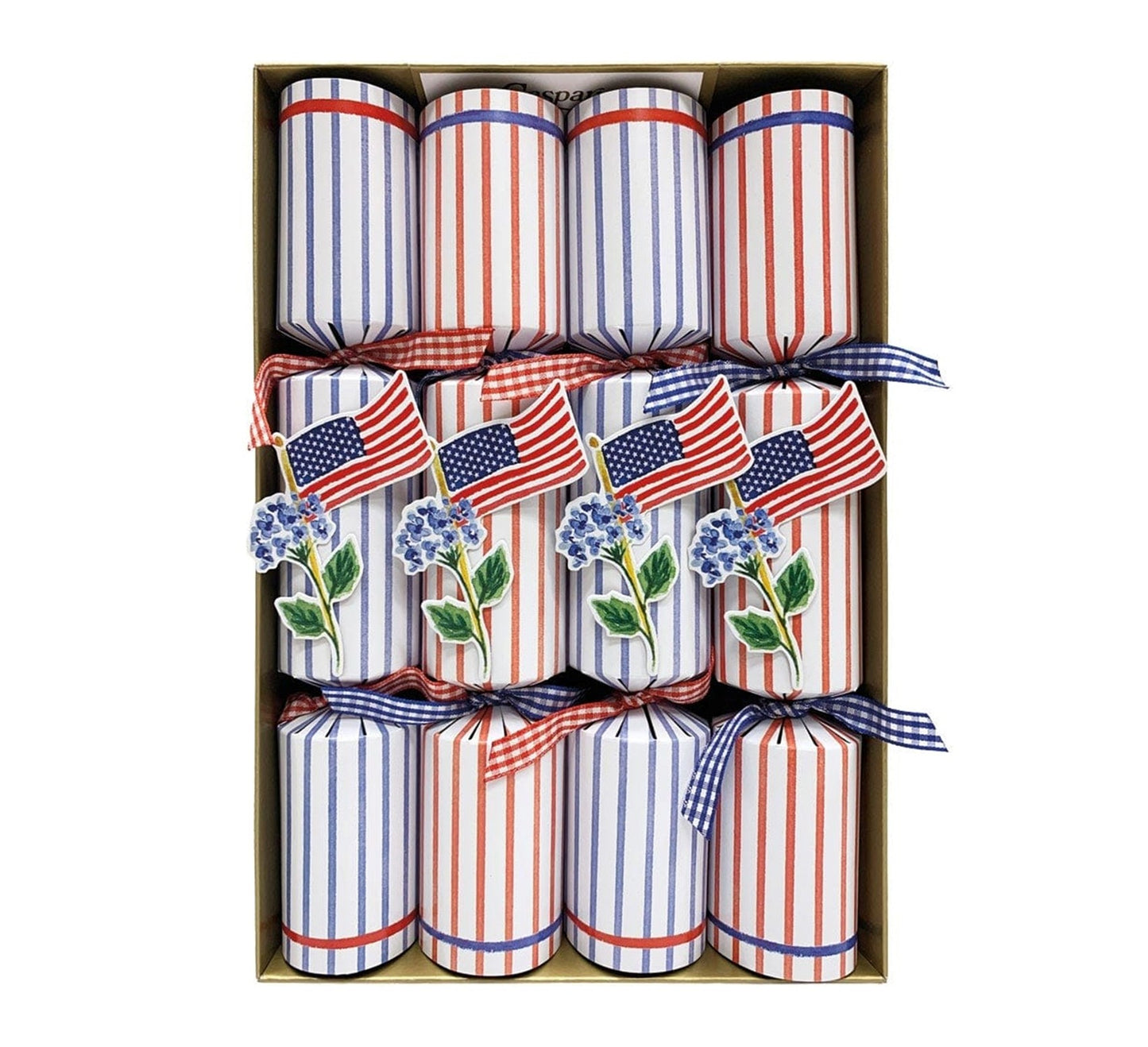 Caspari Flags and Hydrangeas Party Crackers - 8 Pack