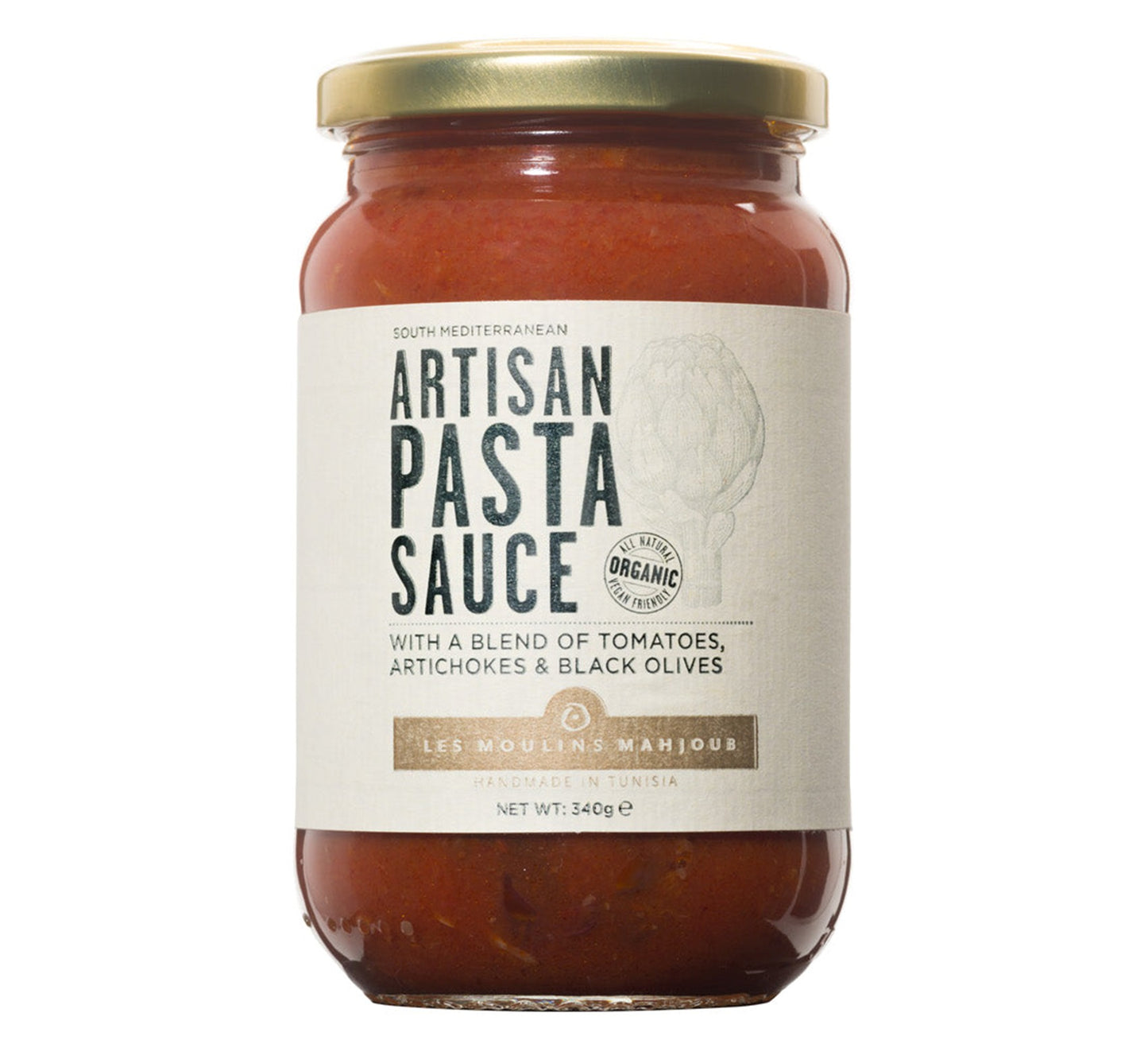 Les Moulins Mahjoub Organic Artisan Pasta Sauce with Artichokes and Black Olives 340g