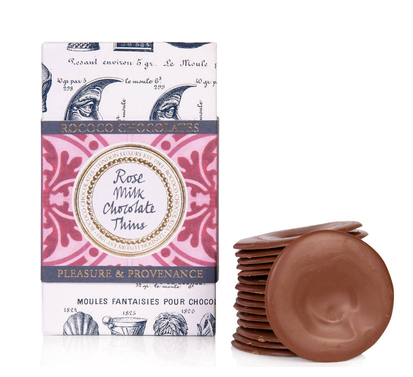 Rococo Chocolates Rose Milk Chocolate Thins 150g
