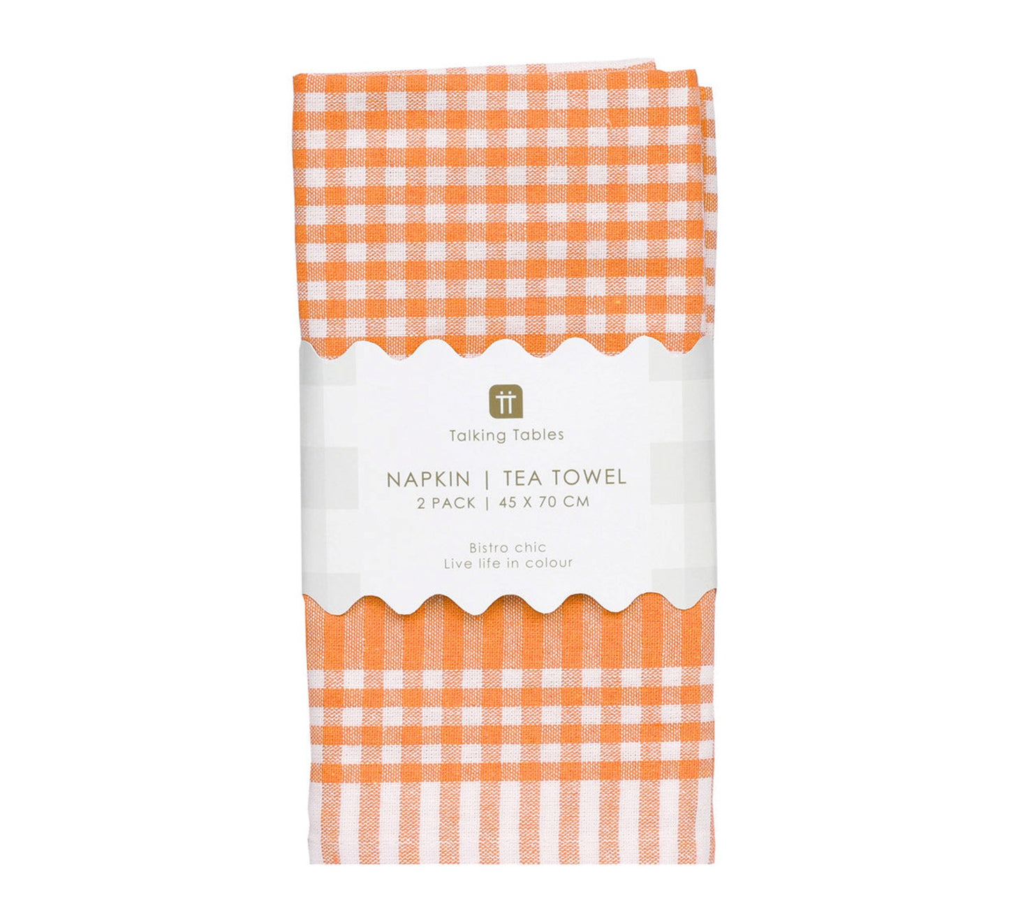 Talking Tables Orange & White Fabric Gingham Napkins/Tea Towels - 2 Pack