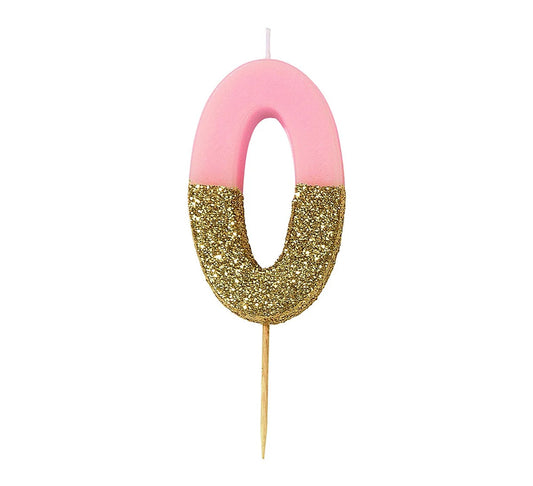Talking Tables Pink & Gold Glitter Number Candle - 0