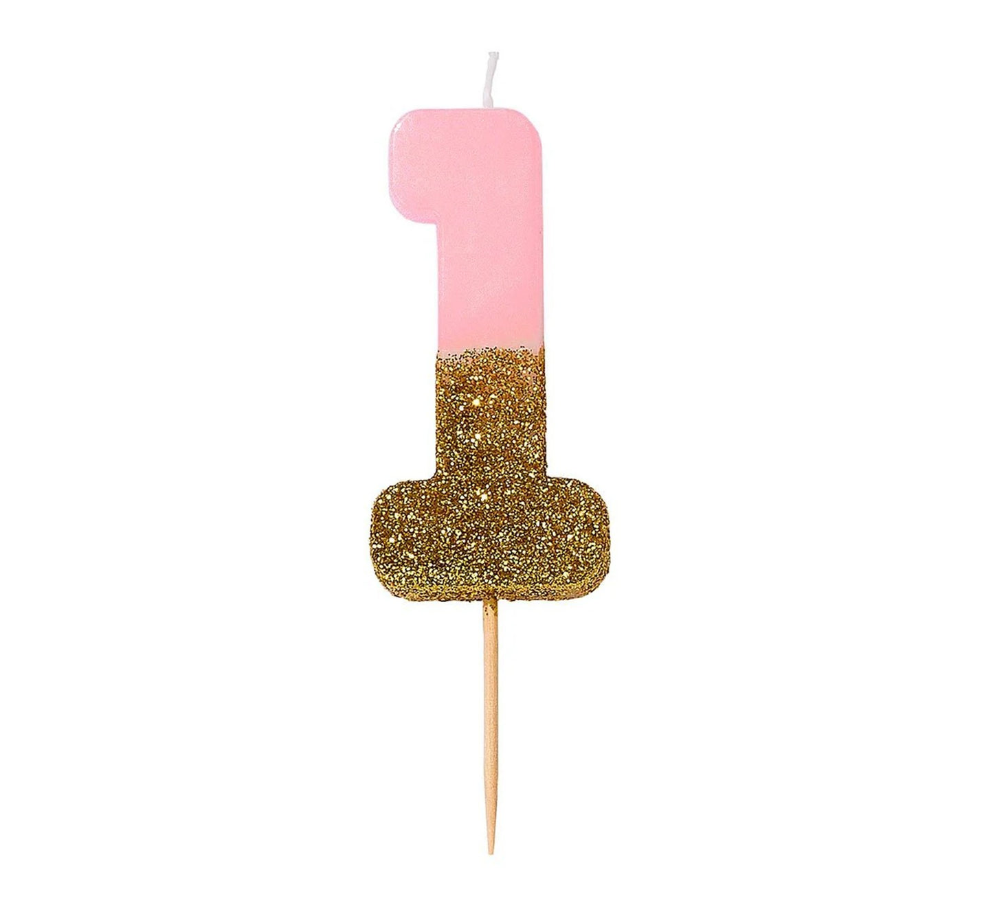 Talking Tables Pink & Gold Glitter Number Candle - 1
