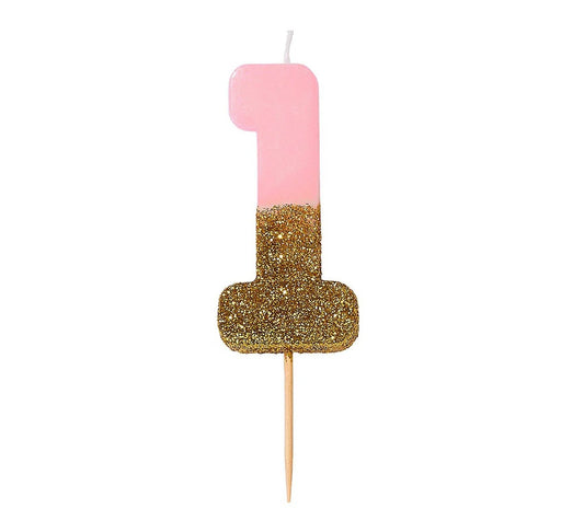 Talking Tables Pink & Gold Glitter Number Candle - 1