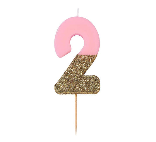 Talking Tables Pink & Gold Glitter Number Candle - 2