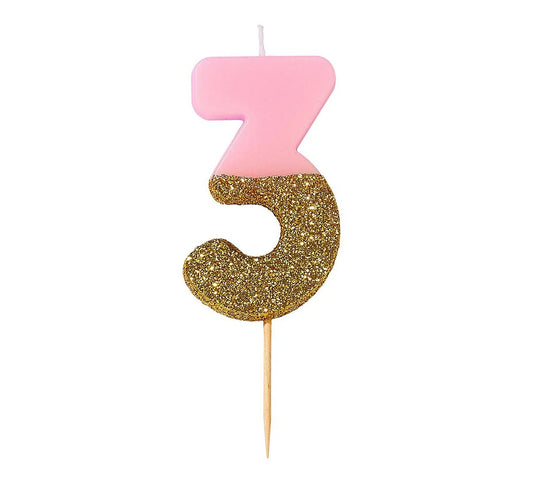 Talking Tables Pink & Gold Glitter Number Candle - 3