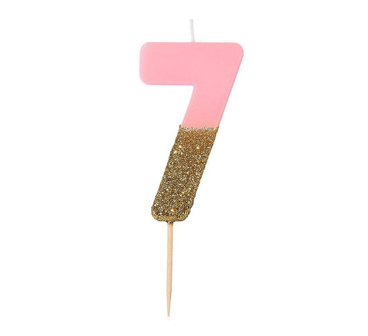 Talking Tables Pink & Gold Glitter Number Candle - 7