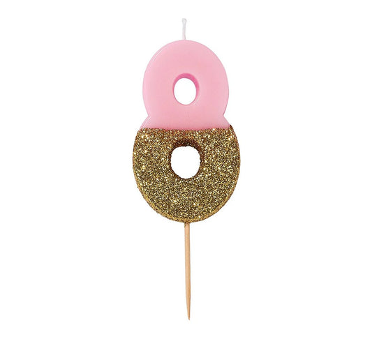 Talking Tables Pink & Gold Glitter Number Candle - 8