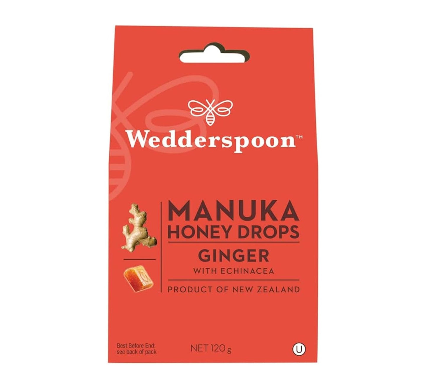 Wedderspoon Ginger with Echinacea Manuka Honey Drops 120g