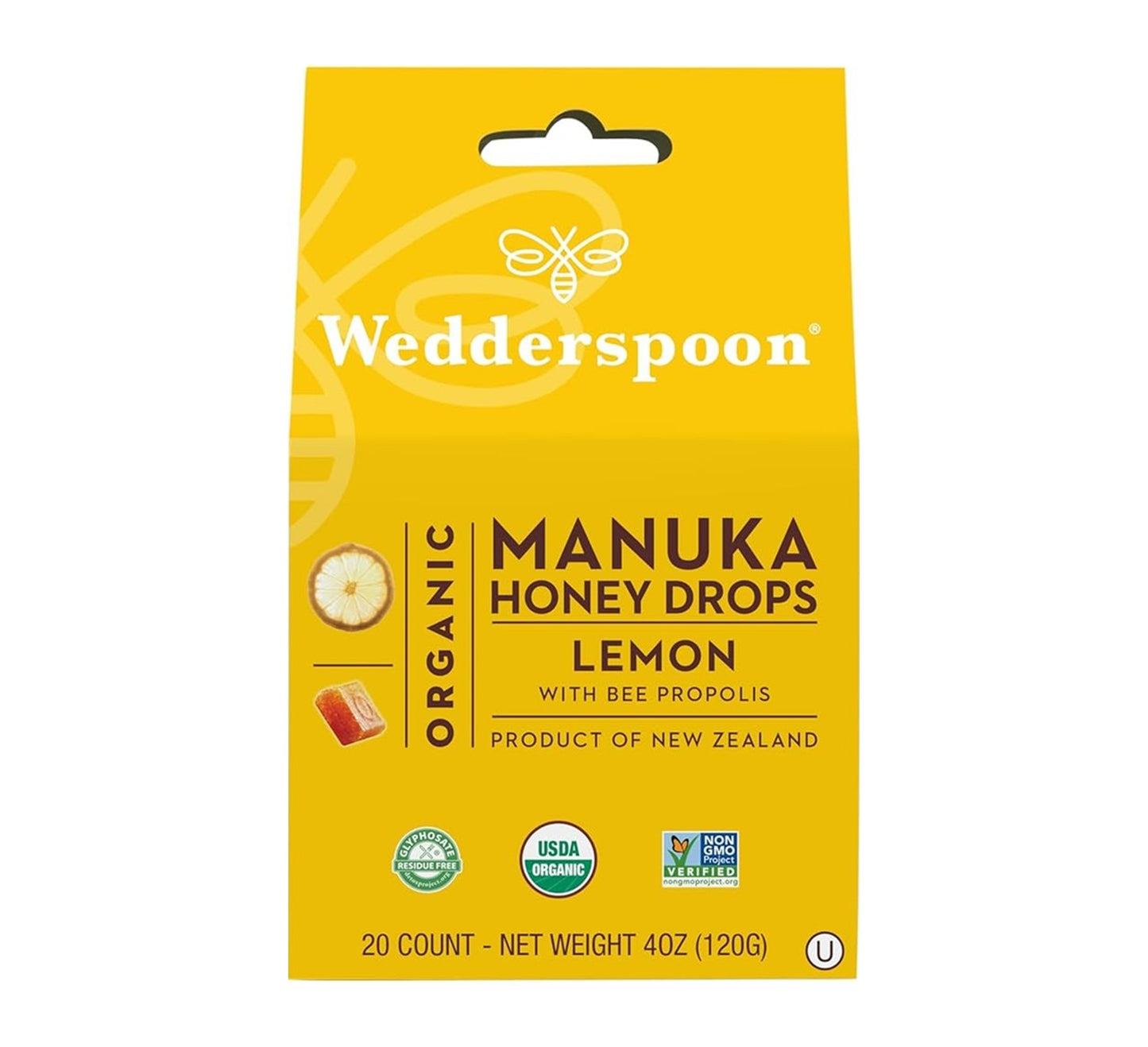 Wedderspoon Lemon with Bee Propolis Manuka Honey Drops 120g