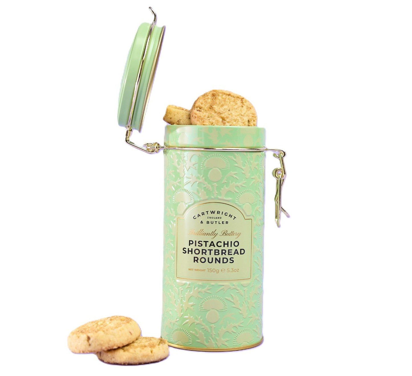 Cartwright & Butler Pistachio Shortbread Rounds in Tin 150g