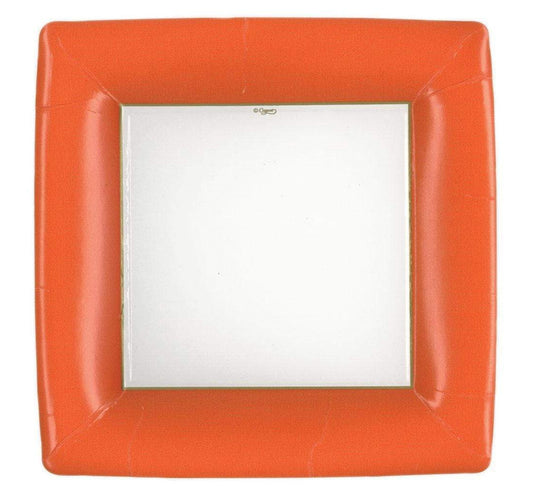 Caspari Grosgrain Border Deep Orange Square Dinner Plates Square