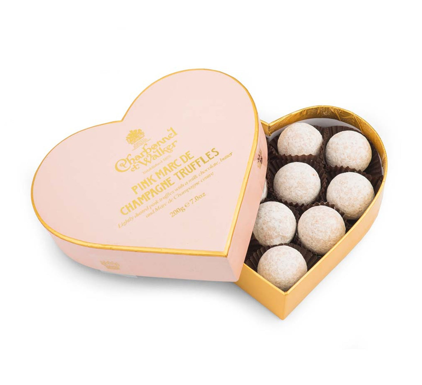 Charbonnel et Walker Pink Marc de Champagne Chocolate Truffles Heart 200g