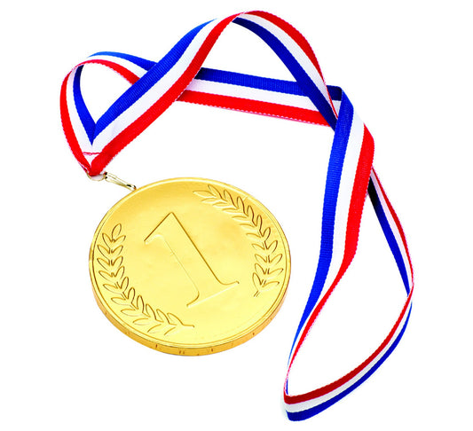 Gold No1 Chocolate Medal 100mm with Red, White & Blue Ribbon 58g