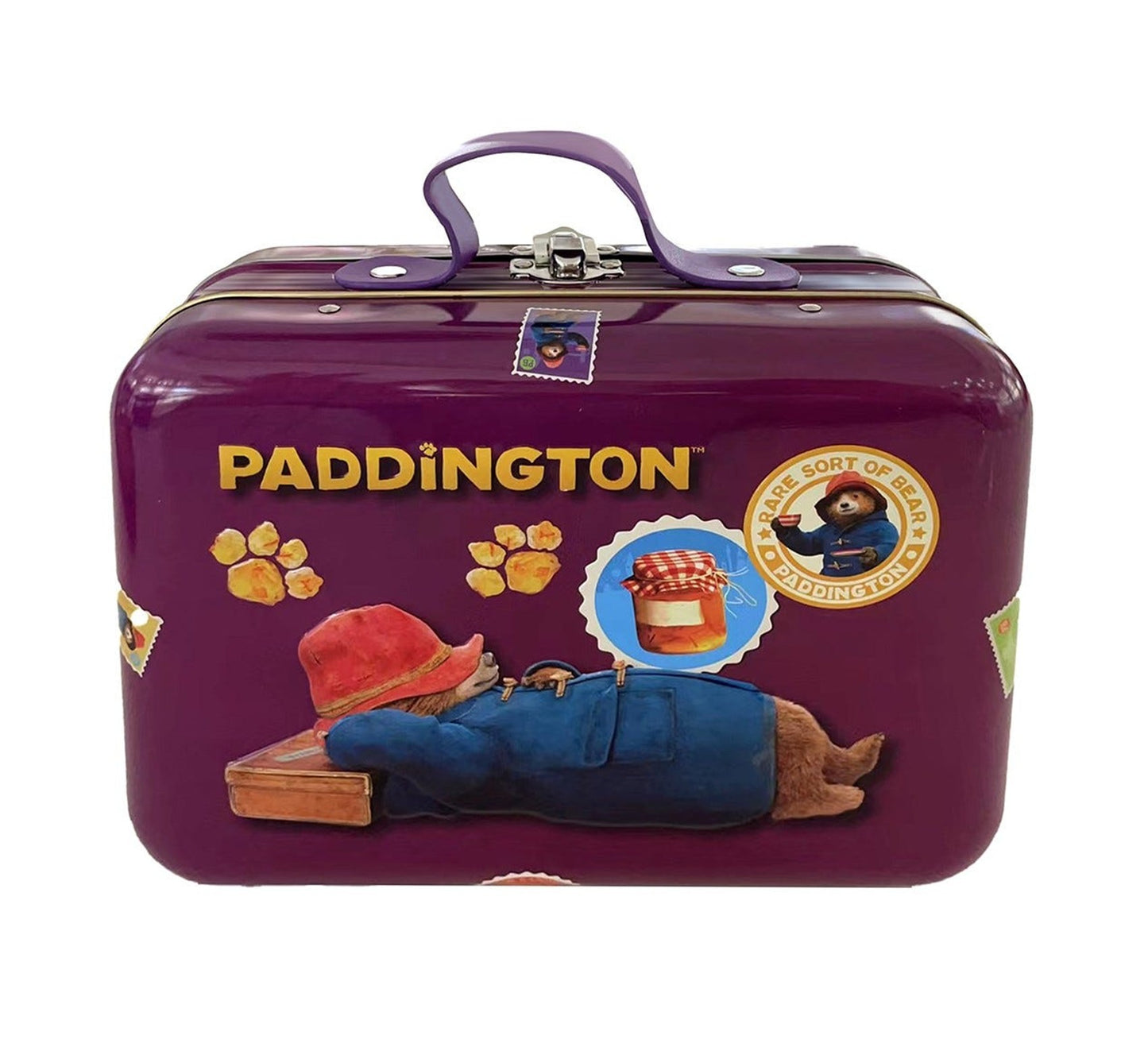 Paddington Bear Orange Chocolate Marmalade Cookies Suitcase Purple Tin 275g
