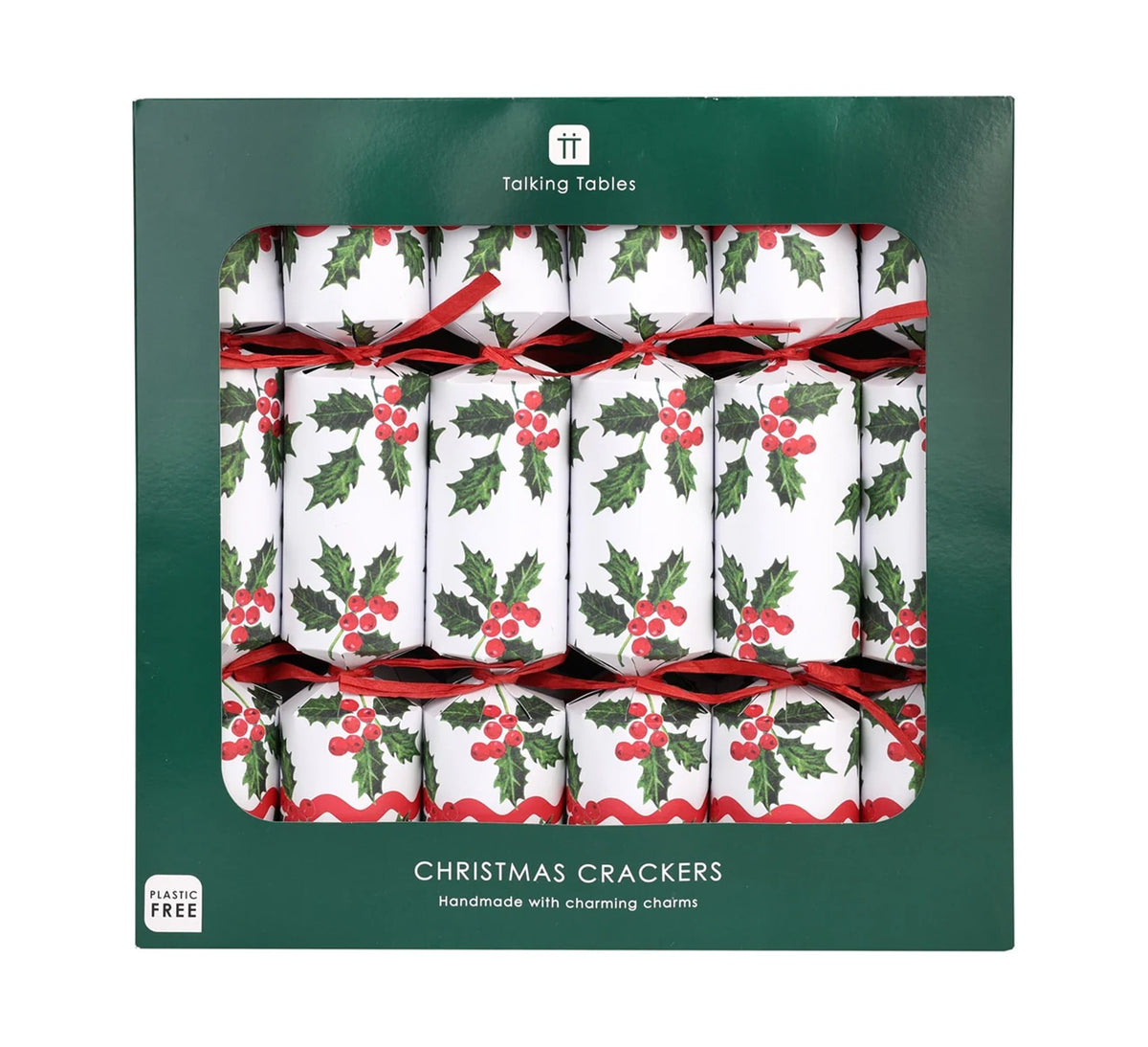 Talking Tables Holly White Christmas Crackers - 12 Pack