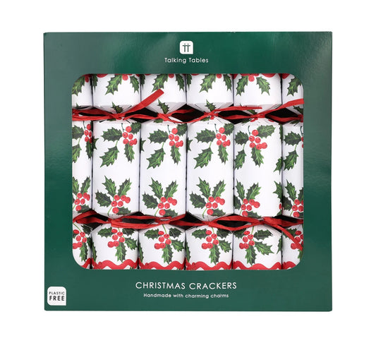 Talking Tables Holly White Christmas Crackers - 12 Pack