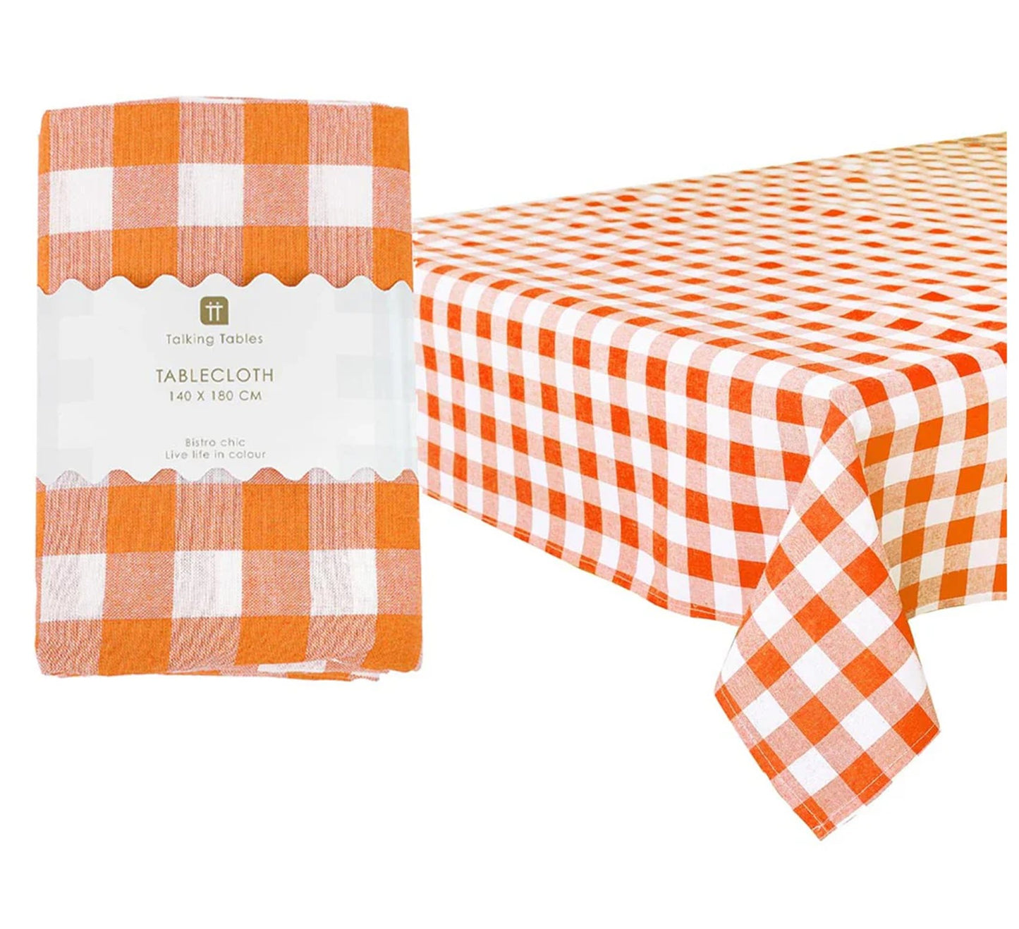Orange & White Fabric Gingham Tablecloth