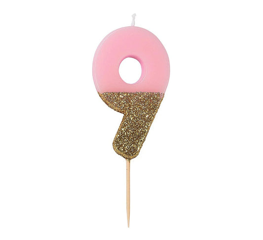 Talking Tables Pink & Gold Glitter Number Candle - 9
